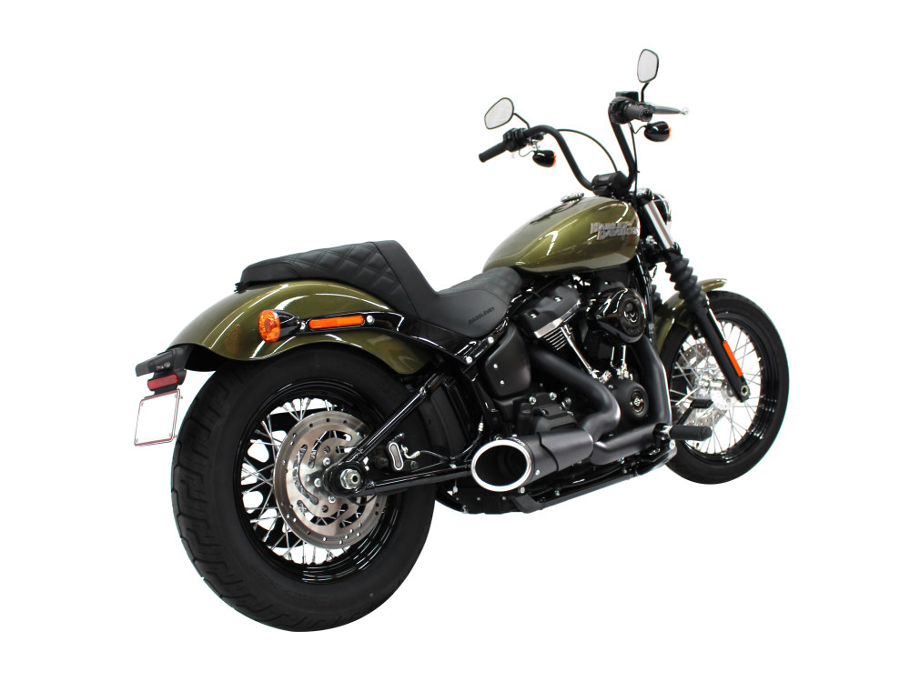 Combat Shorty 2-into-1 Exhaust - Black with Black End Cap. Fits Softail 2018up. FREEDOM PERFORMANCE EXHAUST - Image 3