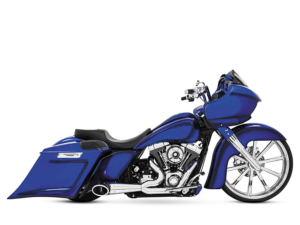 Turnout 2-into-1 Exhaust - Chrome with Black End Cap. Fits Touring 2017up. FREEDOM PERFORMANCE EXHAUST