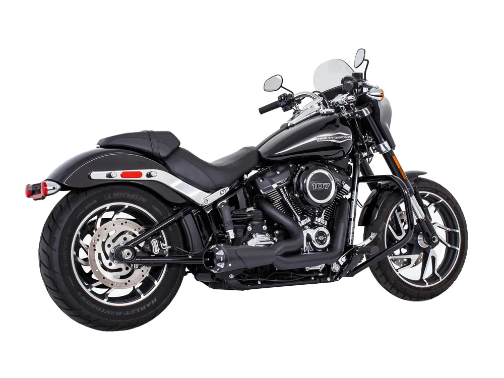 American Outlaw Shorty 2-into-1 Exhaust - Black with Black End Cap. Fits Softail 1986-2017. FREEDOM PERFORMANCE EXHAUST