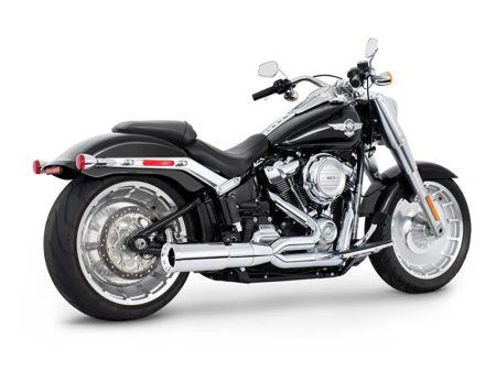 2-into-1 Two Step Exhaust - Chrome with Chrome End Cap. Fits Softail Breakout & Fatboy 2018up with 240 Tyre. FREEDOM PERFORMANCE EXHAUST