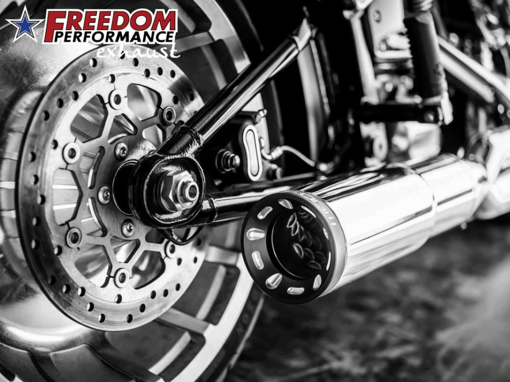 2-into-1 Two Step Exhaust - Chrome with Black End Cap. Fits Softail Breakout & Fatboy 2018up with 240 Tyre. FREEDOM PERFORMANCE EXHAUST - Image 3