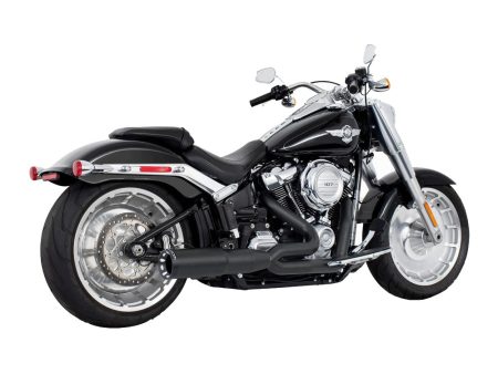 2-into-1 Two Step Exhaust - Black with Black End Cap. Fits Softail Breakout & Fatboy 2018up with 240 Tyre. FREEDOM PERFORMANCE EXHAUST