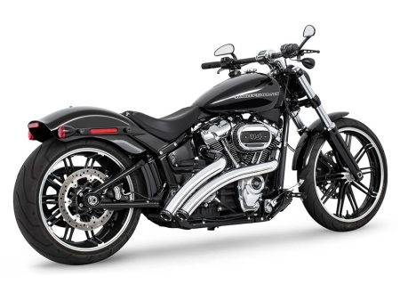 Radical Ground Pounder Exhaust - Chrome with Black Straight Cut End Caps. Fits Softail 2018up FREEDOM PERFORMANCE EXHAUST