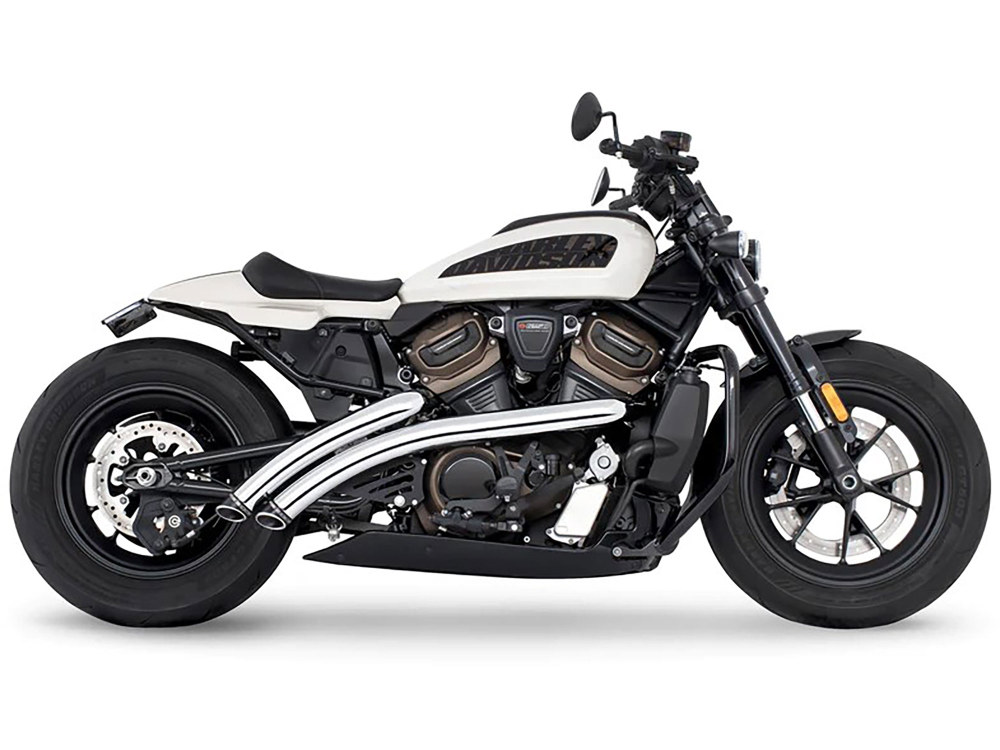 Radical Radius Exhaust - Chrome with Black End Caps. Fits Sportster S 2021-2023 FREEDOM PERFORMANCE EXHAUST