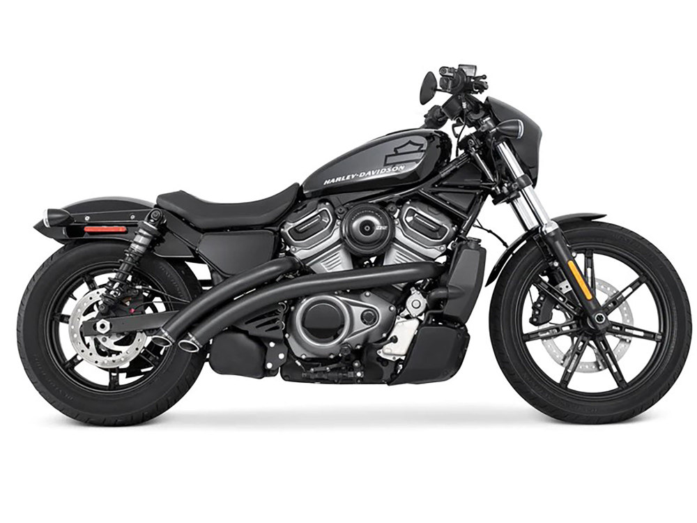 Radical Radius Exhaust - Black with Black End Caps. Fits Nightster 975 2022up. FREEDOM PERFORMANCE EXHAUST