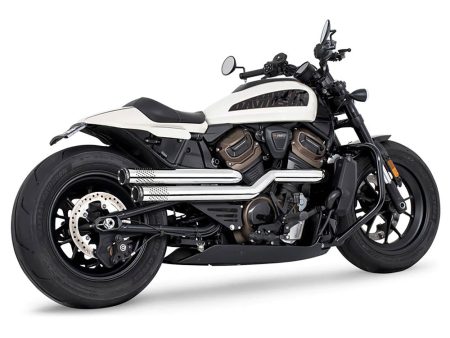 Independence Perforated High Exhaust - Chrome with Black End Caps. Fits Sportster S 2021-2023 FREEDOM PERFORMANCE EXHAUST