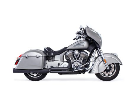 Union 2-into-1 Exhaust - Black with Black End Cap. Fits Indian Big Twin 2014up with Hard Saddle Bags. FREEDOM PERFORMANCE EXHAUST