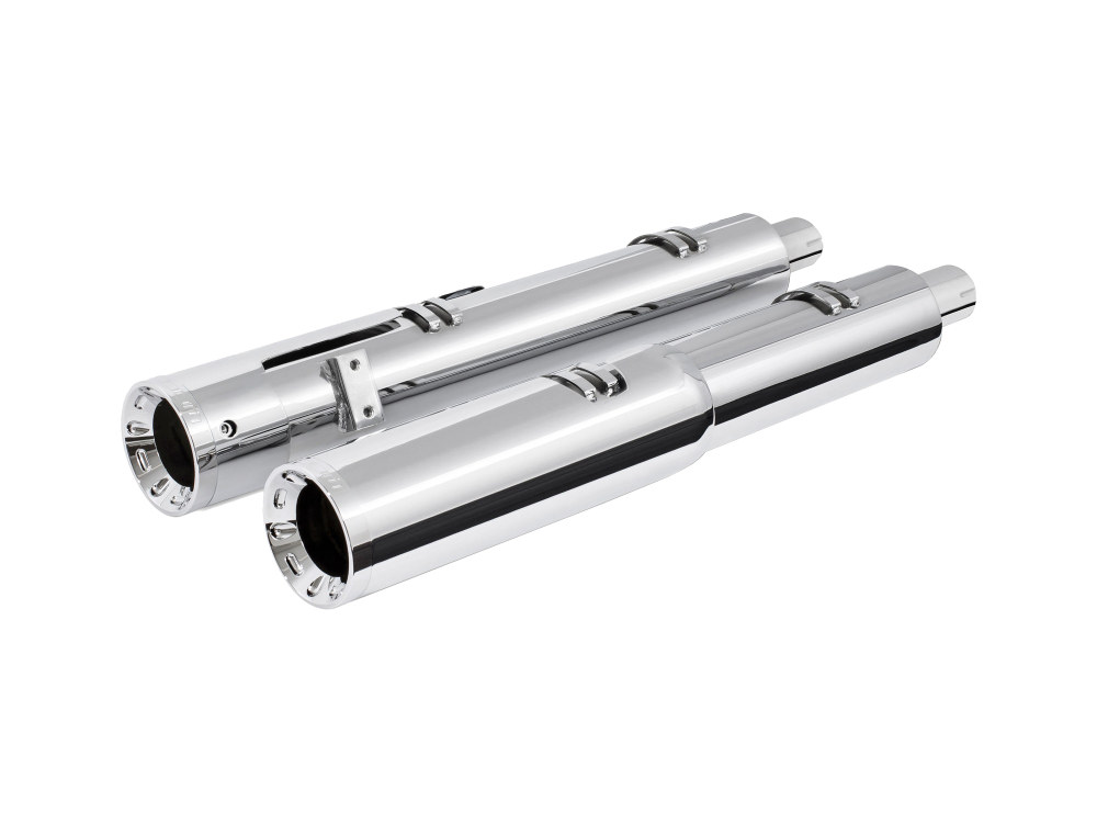 4.5in. Slip-On Mufflers - Chrome with Chrome Straight End Caps. Fits Indian Big Twin 2014up with Hard Saddle Bags. FREEDOM PERFORMANCE EXHAUST