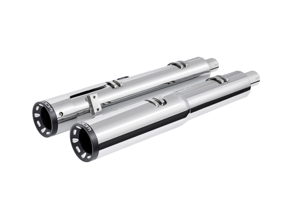 4.5in. Slip-On Mufflers - Chrome with Sculpted Straight End Caps. Fits Indian Big Twin 2014up with Hard Saddle Bags. FREEDOM PERFORMANCE EXHAUST