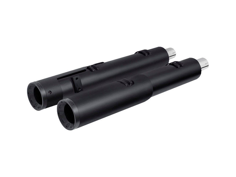 4.5in. Slip-On Mufflers - Black with Black Straight End Caps. Fits Indian Big Twin 2014up with Hard Saddle Bags. FREEDOM PERFORMANCE EXHAUST