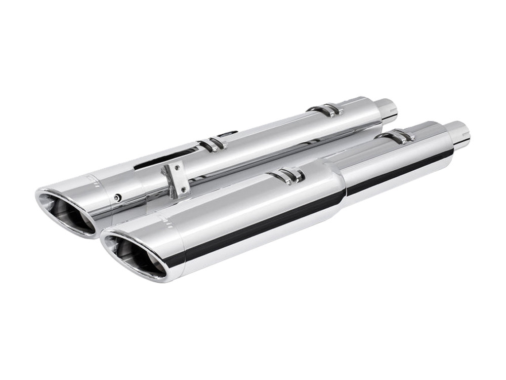 4.5in. Slip-On Mufflers - Chrome with Chrome Slash End Caps. Fits Indian Big Twin 2014up with Hard Saddle Bags. FREEDOM PERFORMANCE EXHAUST