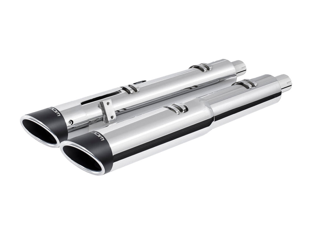 4.5in. Slip-On Mufflers - Chrome with Sculpted Slash End Caps. Fits Indian Big Twin 2014up with Hard Saddle Bags. FREEDOM PERFORMANCE EXHAUST
