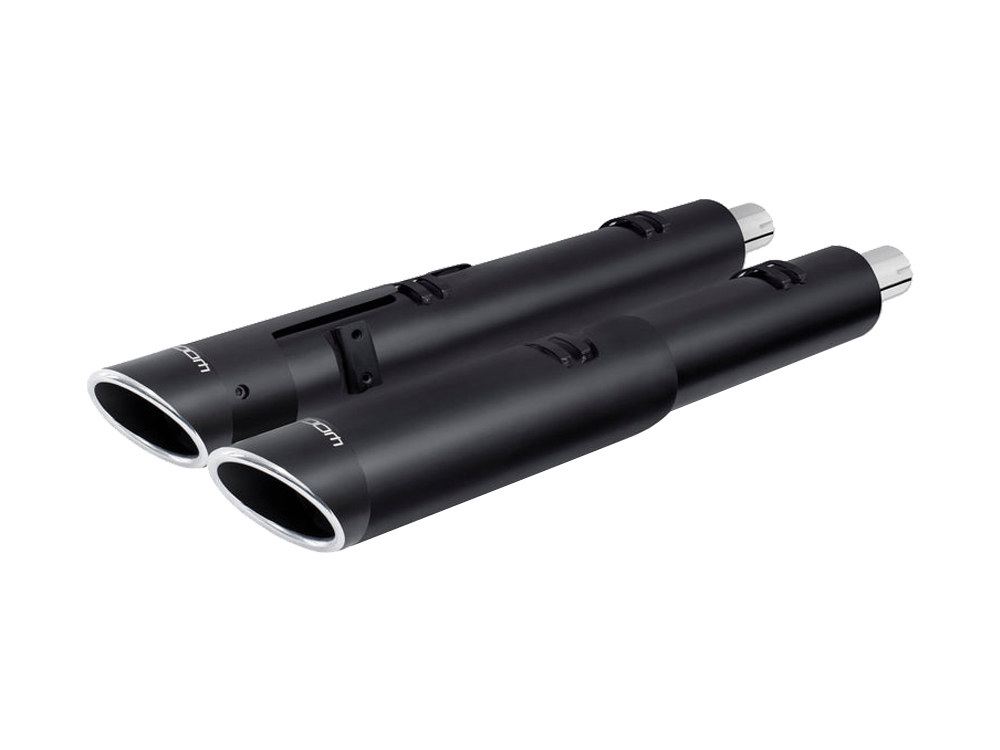 4.5in. Slip-On Mufflers - Black with Sculpted Slash End Caps. Fits Indian Big Twin 2014up with Hard Saddle Bags. FREEDOM PERFORMANCE EXHAUST