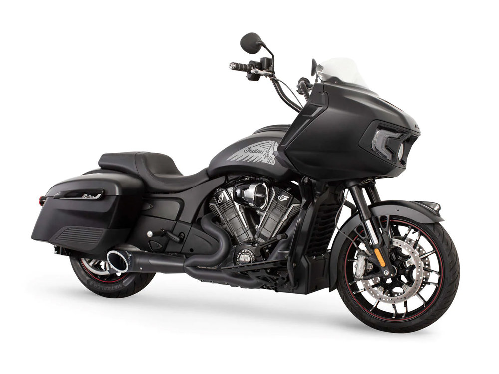 Turnout 2-into-1 Exhaust - Black with Black End Cap. Fits Indian Challenger 2020up. FREEDOM PERFORMANCE EXHAUST