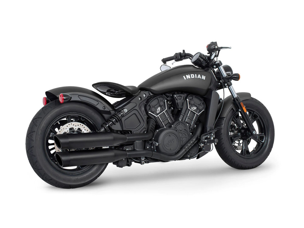4in. Slip-On Mufflers - Black with Black Liberty End Caps. Fits Indian Scout 2015-2024 FREEDOM PERFORMANCE EXHAUST