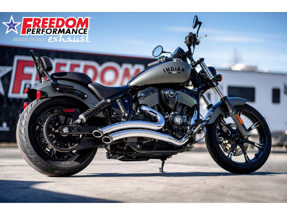 Sharp Curve Radius Exhaust - Chrome with Black End Caps. Fits Indian Cruiser 2022up FREEDOM PERFORMANCE EXHAUST - Image 3