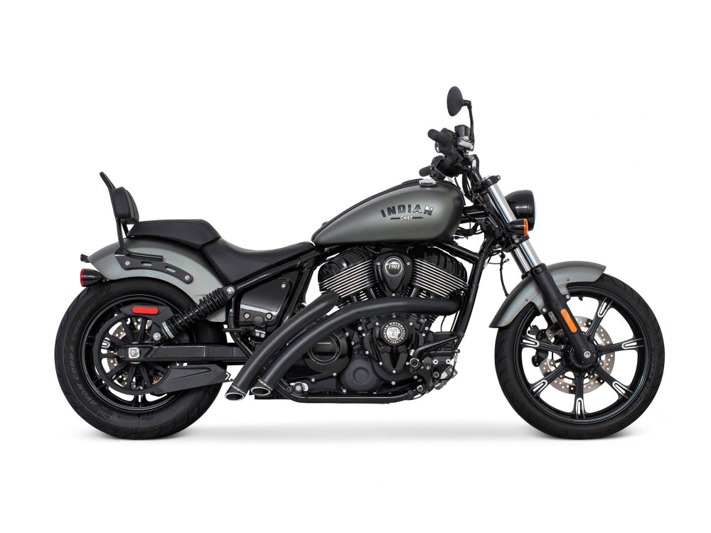 Radical Radius Exhaust - Black with Black End Caps. Fits Indian Cruiser 2022up FREEDOM PERFORMANCE EXHAUST