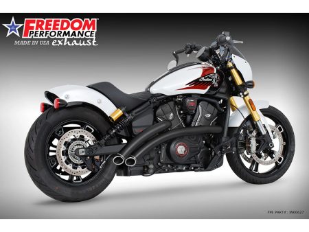 Radical Radius Exhaust - Black with Black End Caps. Fits Indian Scout 2025up FREEDOM PERFORMANCE EXHAUST