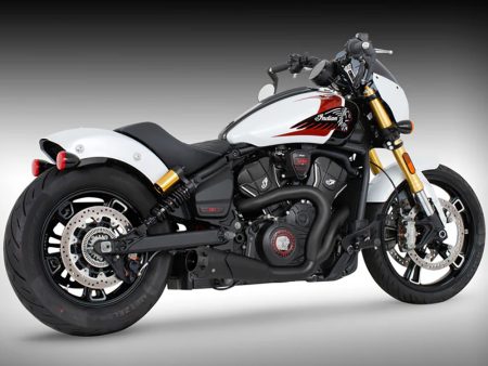 American Outlaw Shorty 2-into-1 Exhaust - Black with Black End Cap. Fits Indian Scout 2025up FREEDOM PERFORMANCE EXHAUST