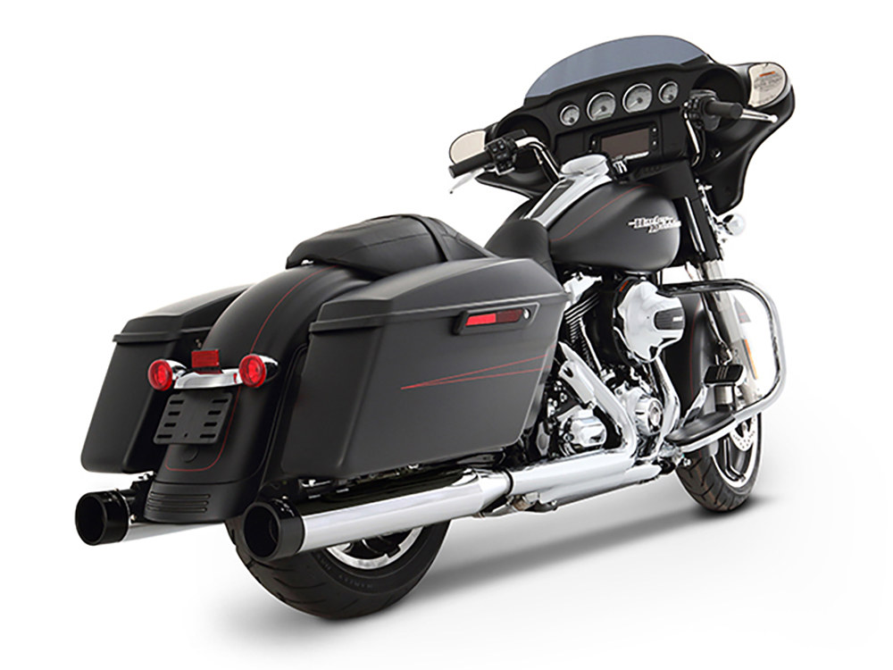 4in. Slip-On Mufflers - Chrome with Black End Caps. Fits Touring 1995-2016 & Trike 2017-2020. RINEHART EXHAUST - Image 2