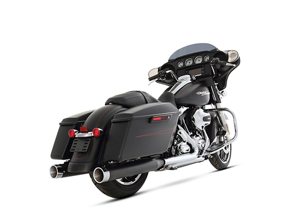 4in. Slip-On Mufflers - Black with Chrome End Caps. Fits Touring 2017up. RINEHART EXHAUST