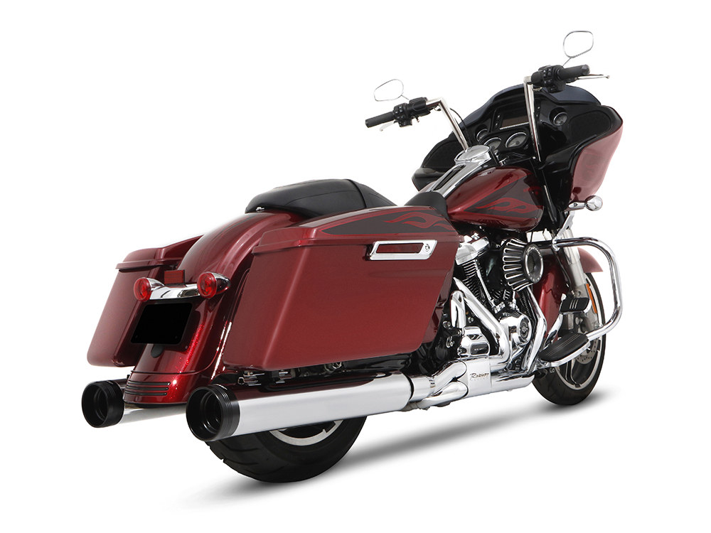 4-1/2in. MotoPro 45 Traditional Slip-On Mufflers - Chrome with Black End Caps. Fits Touring 2017up. RINEHART EXHAUST