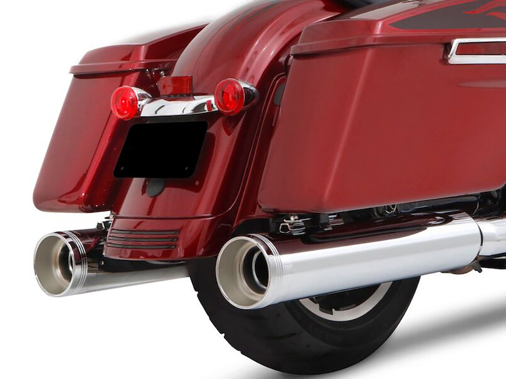 4-1/2in. DBX45 Slip-On Mufflers - Chrome with Chrome End Caps. Fits Touring 2017up. RINEHART EXHAUST