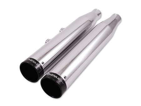 3in. Slip-On Mufflers - Chrome with Black End Caps. Fits Softail Deuce 2007 & Fat Boy 2007-2017 RINEHART EXHAUST