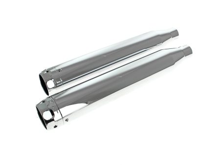 3in. Slip-On Mufflers - Chrome with Chrome Scalloped End Caps. Fits Softail Deuce 2007 & Fat Boy 2007-2017 RINEHART EXHAUST