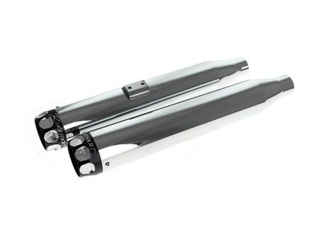 3in. Slip-On Mufflers - Chrome with Black Scalloped End Caps. Fits Softail Deuce 2007 & Fat Boy 2007-2017 RINEHART EXHAUST