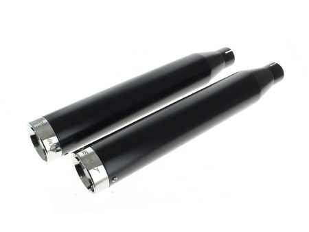 3in. Slip-On Mufflers - Black with Chrome End Caps. Fits Softail Deuce 2007 & Fat Boy 2007-2017 RINEHART EXHAUST
