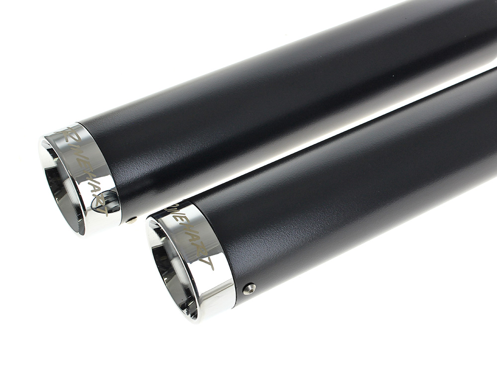 3in. Slip-On Mufflers - Black with Chrome End Caps. Fits Softail Deuce 2007 & Fat Boy 2007-2017 RINEHART EXHAUST - Image 2