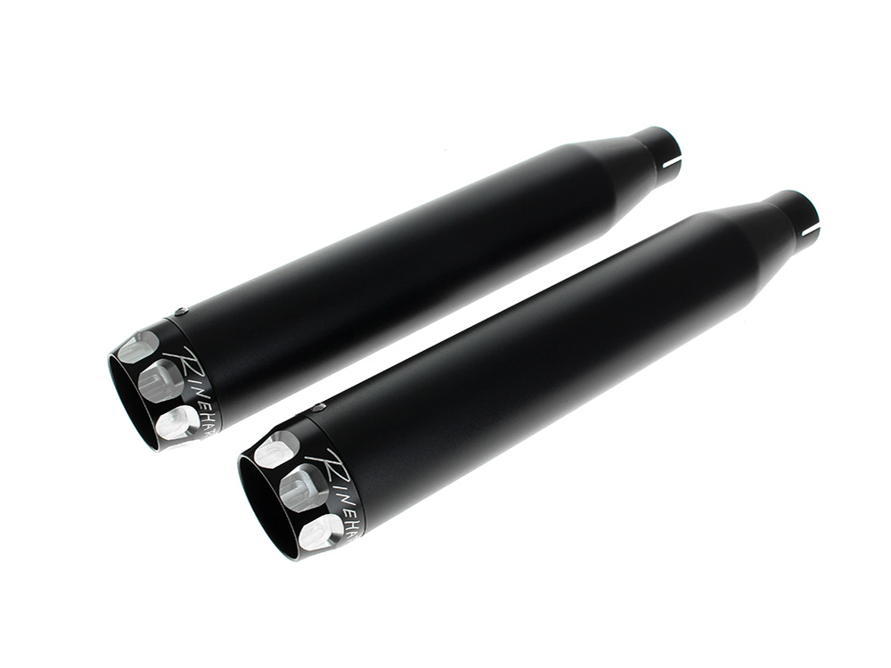 3in. Slip-On Mufflers - Black with Black Scalloped End Caps. Fits Dyna 1995-2017 RINEHART EXHAUST