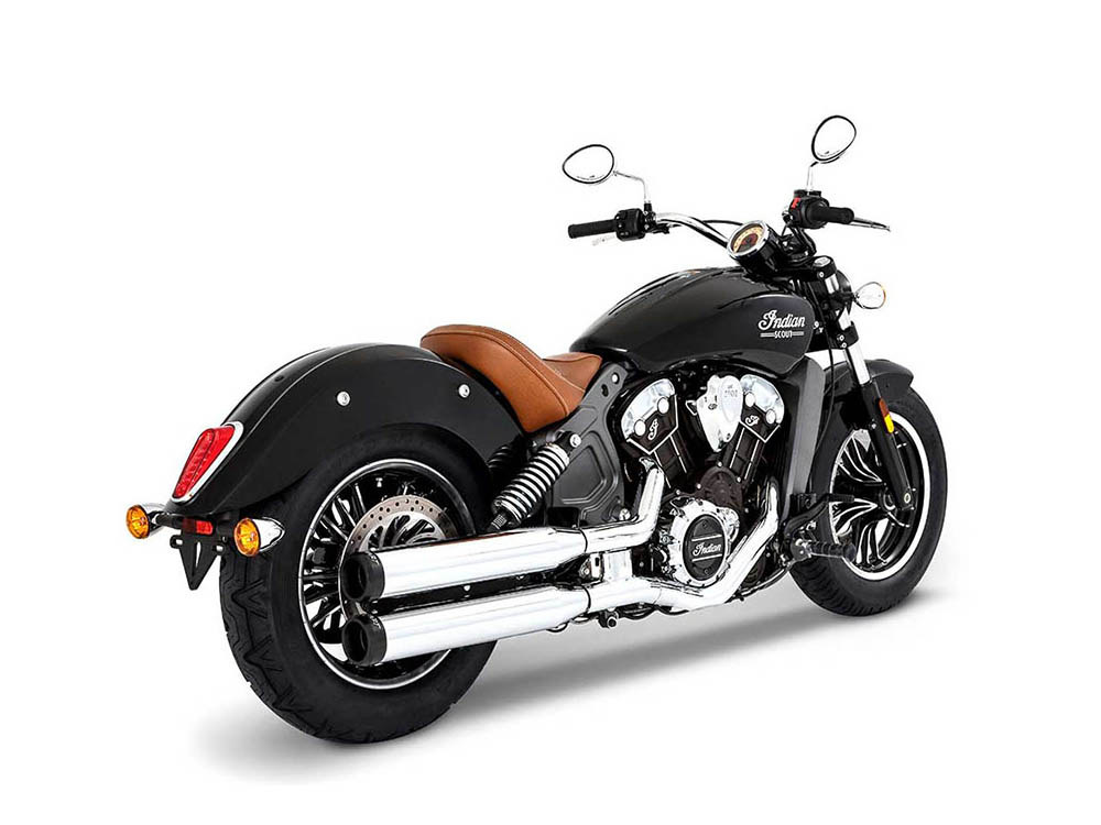 3-1/2in. Slip-On Mufflers - Chrome with Black End Caps. Fits Indian Scout 2015-2024 RINEHART EXHAUST