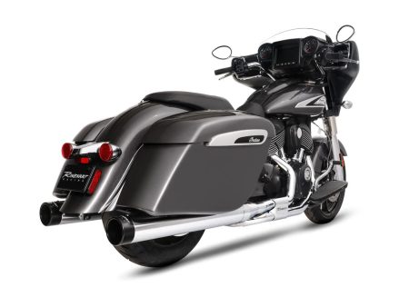 4in. DBX40 Slip-On Mufflers - Chrome with Black End Caps. Fits Indian Big Twin 2014up with Hard Saddle Bags. RINEHART EXHAUST
