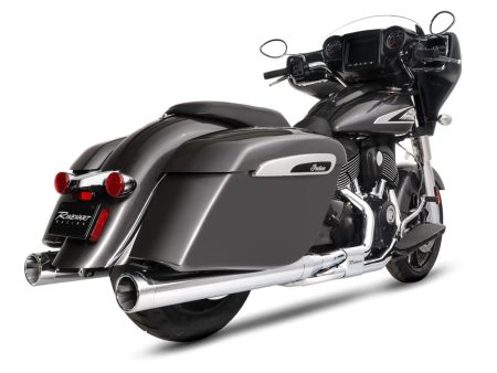 4in. DBX40 Slip-On Mufflers - Chrome with Chrome End Caps. Fits Indian Big Twin 2014up with Hard Saddle Bags. RINEHART EXHAUST