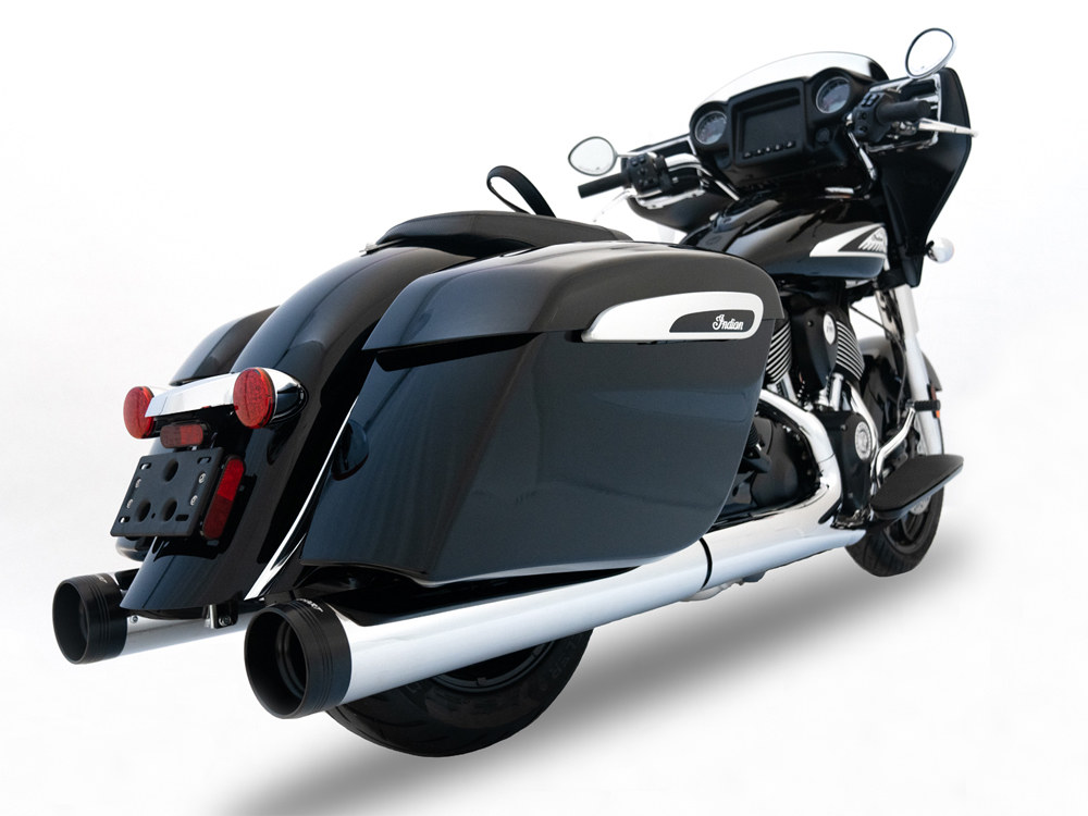 4.5in. DBX45 Slip-On Mufflers - Chrome with Black End Caps. Fits Indian Big Twin 2014up with Hard Saddle Bags. RINEHART EXHAUST - Image 2
