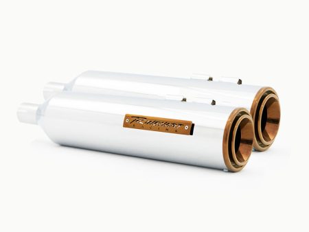 4-1/2in. HP45 Slip-On Short Race Inspired Mufflers - Chrome with Bourbon End Caps. Fits Touring 2017up. RINEHART EXHAUST
