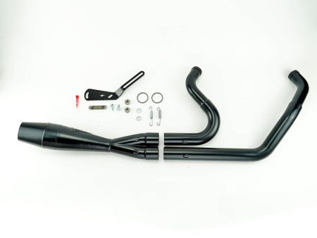 Shorty 2-into-1 Exhaust with Welded End Cap - Black. Fits Softail 2018up with 240 Rear Tyre. Sawicki Speed