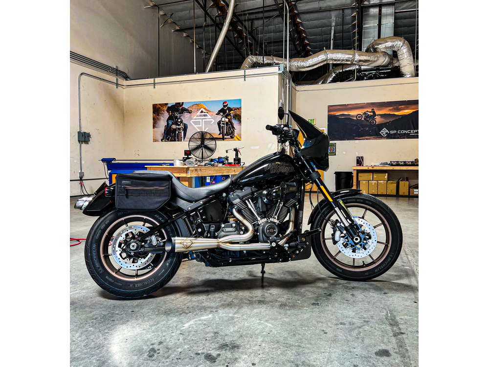 2-into-1 Cutback Exhaust - Stainless Steel with Black End Cap. Fits Softail 2018up Non-240 Rear Tyre Models. SP Concepts EXHAUST - Image 2