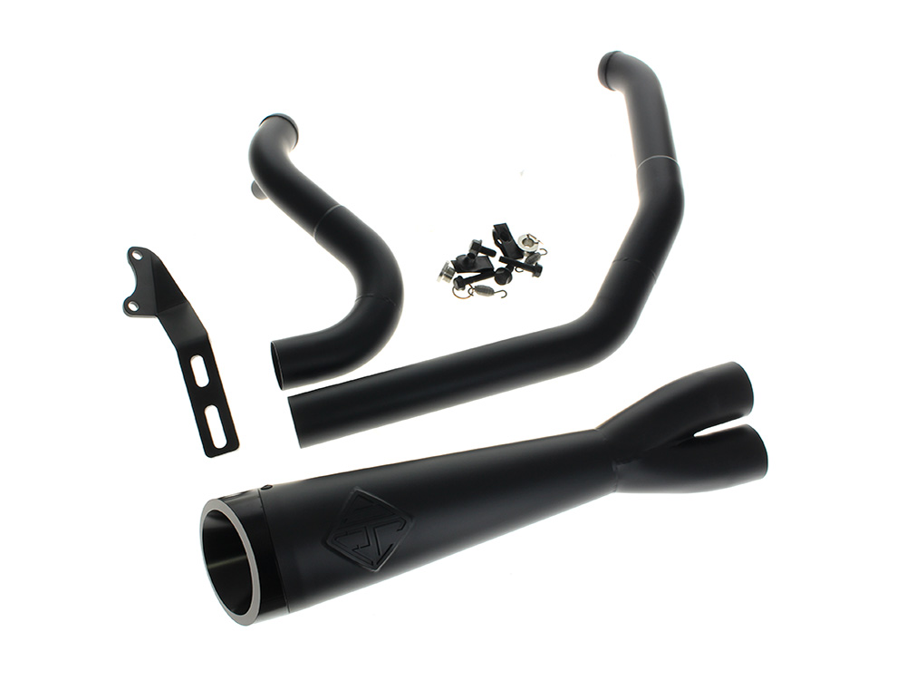 2-into-1 Cutback Exhaust - Black with Black End Cap. Fits Softail 2018up Non-240 Rear Tyre Models. SP Concepts EXHAUST