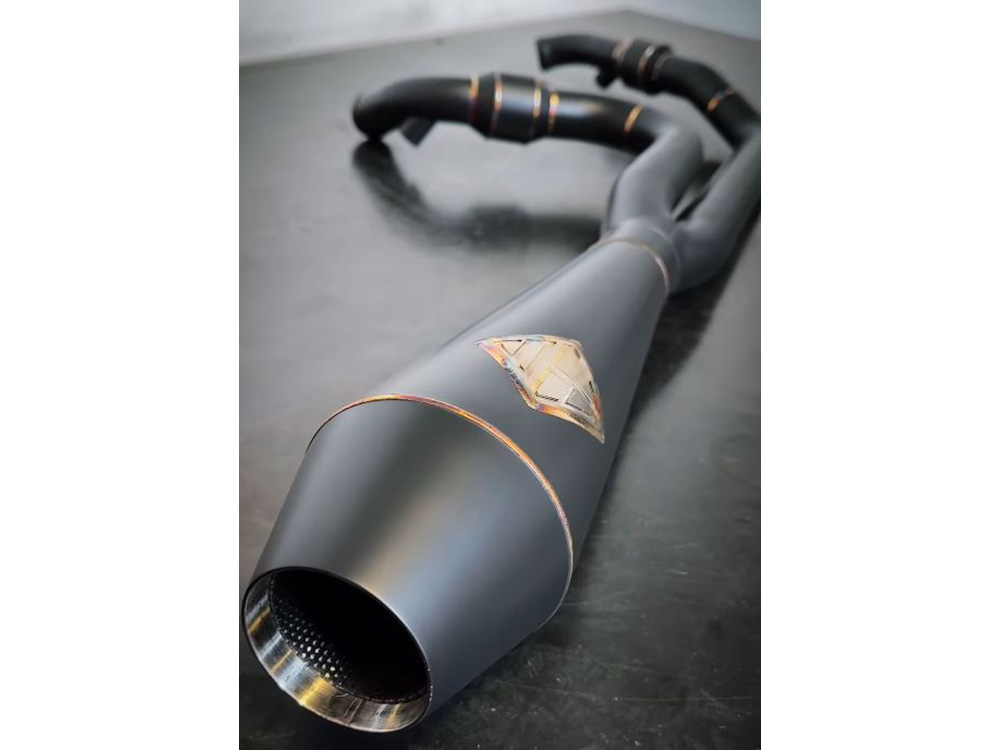2-into-1 4.5in. Big Bore Exhaust With ProFlo Headers - Black Onyx. Fits Softail 2018up Non-240 Rear Tyre Models. SP Concepts EXHAUST