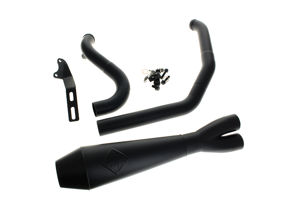 2-into-1 4.5in. Big Bore Exhaust - Black. Fits Softail 2018up Non-240 Rear Tyre Models. SP Concepts EXHAUST
