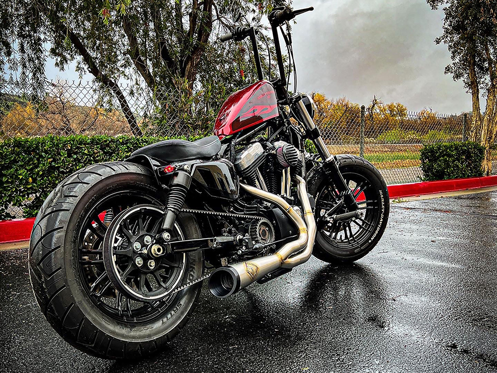 2-into-1 Cutback Exhaust - Stainless Steel with Black End Cap. Fits Sportster 2014-2021 SP Concepts EXHAUST - Image 2