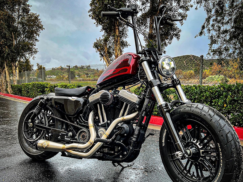 2-into-1 Cutback Exhaust - Stainless Steel with Black End Cap. Fits Sportster 2014-2021 SP Concepts EXHAUST - Image 3