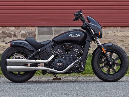 4in. Grand National Slip-On Mufflers - Chrome with Black End Caps. Fits Indian Scout 2015-2024 S&S