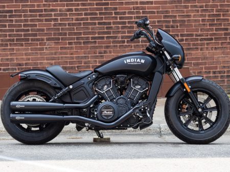 4in. Grand National Slip-On Mufflers - Black with Black End Caps. Fits Indian Scout 2015-2024 S&S
