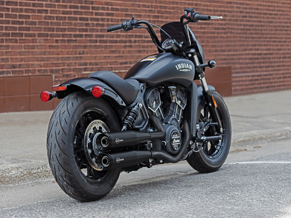 4in. Grand National Slip-On Mufflers - Black with Black End Caps. Fits Indian Scout 2015-2024 S&S - Image 2