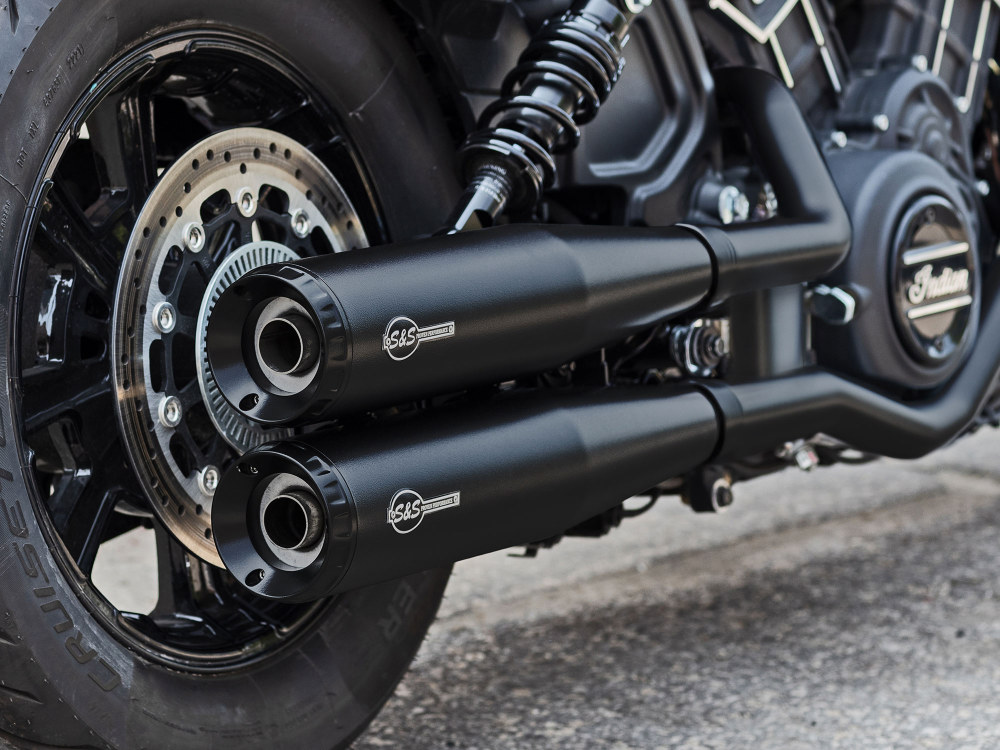 4in. Grand National Slip-On Mufflers - Black with Black End Caps. Fits Indian Scout 2015-2024 S&S - Image 3