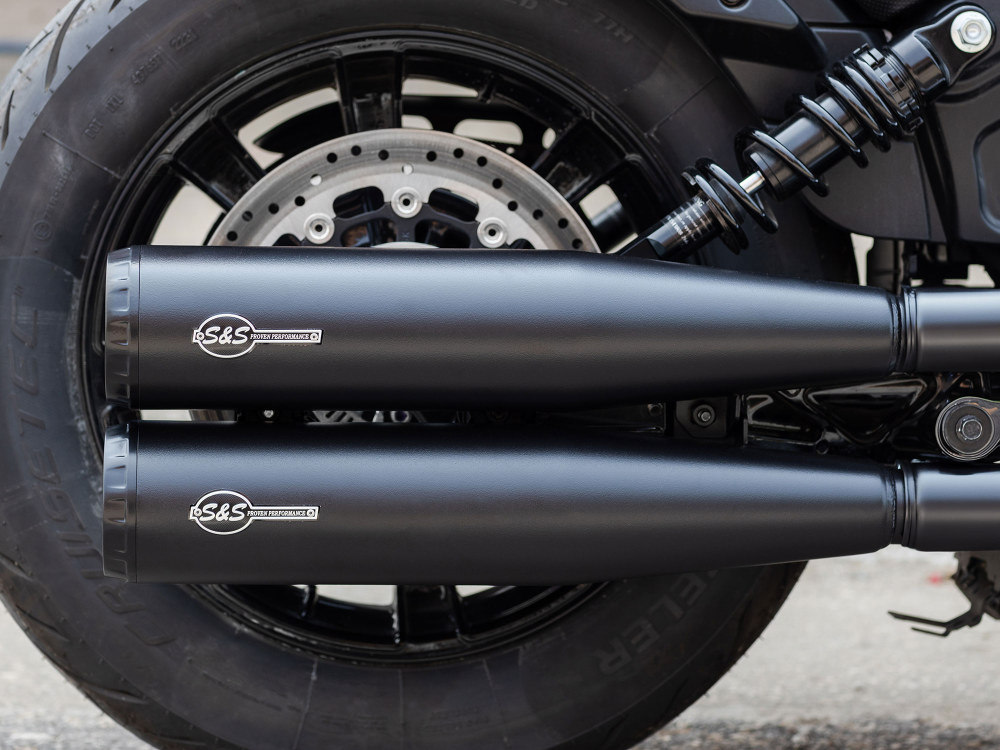 4in. Grand National Slip-On Mufflers - Black with Black End Caps. Fits Indian Scout 2015-2024 S&S - Image 4
